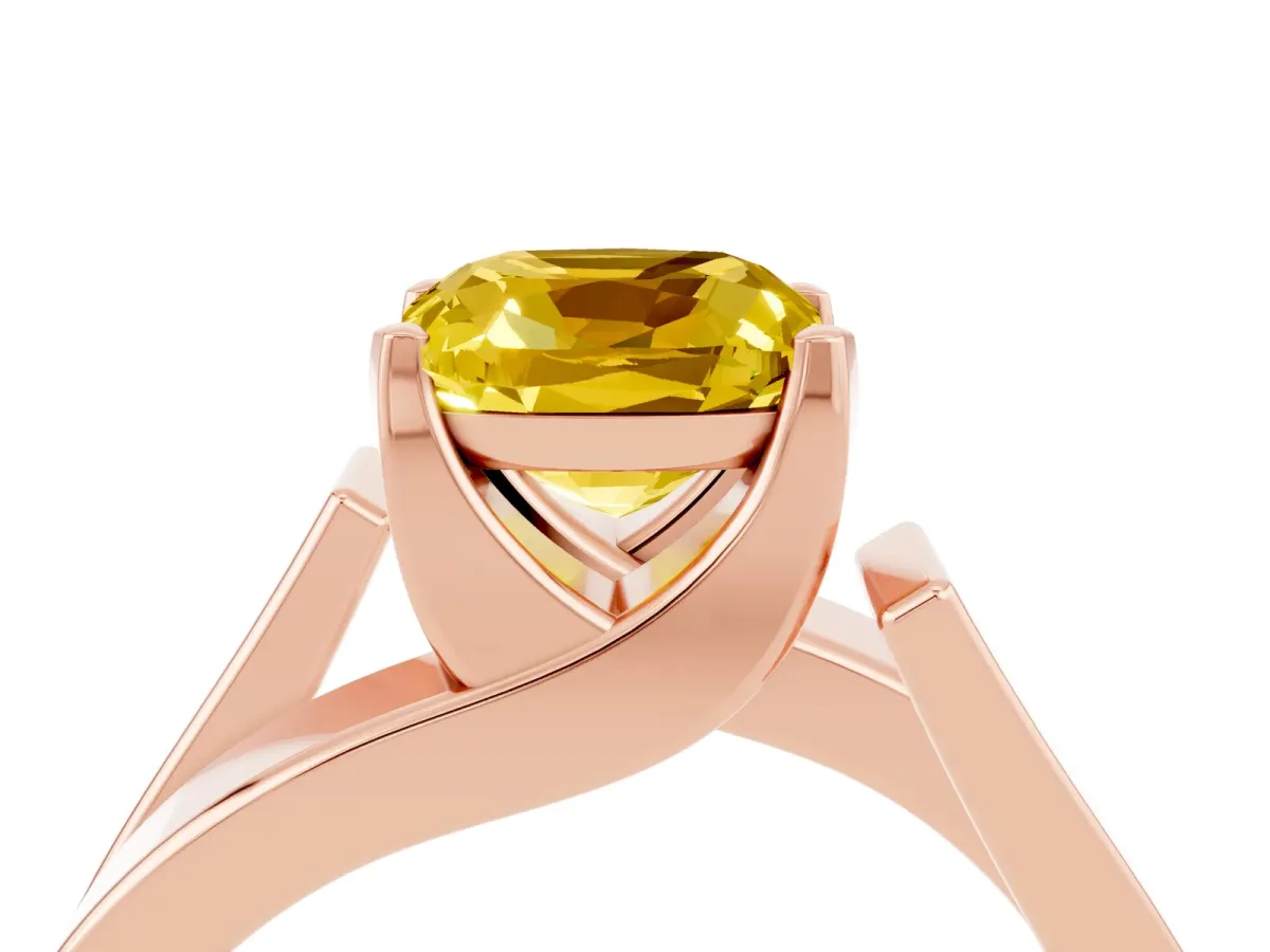 Modern Tension Set Cushion Cut Yellow Sapphire Solitaire Wide Band Ring Rose gold