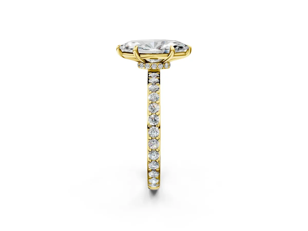 Marquise Cut Diamond Solitaire Engagement Ring with Pavé Band and Four-Prong Setting Yellow gold
