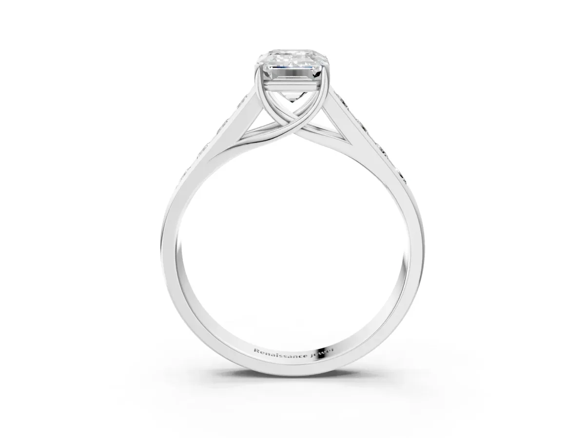 Emerald Cut Brilliant Channel-Set Solitaire Ring with Four-Prong Setting White gold