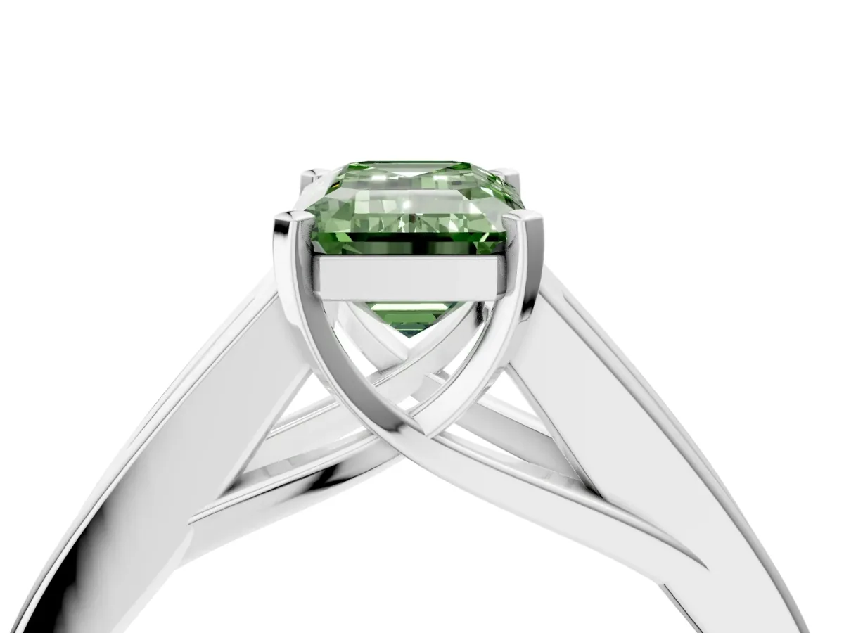 Fancy Green Emerald Cut Cut Channel Set Solitaire Ring with Four-Prong Setting Platinum