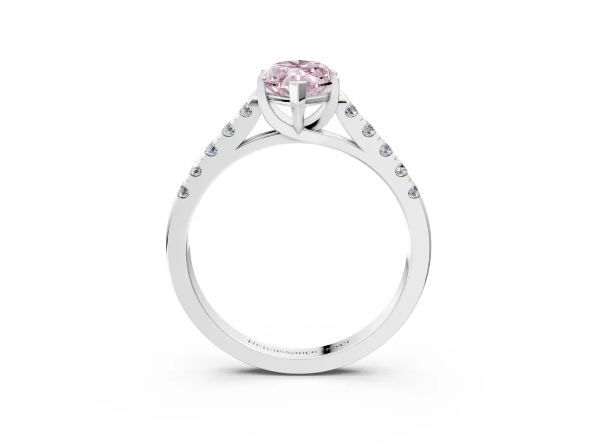 Fancy Pink Marquise Cut Diamond Pavé Band Solitaire Ring with Prong Setting Silver