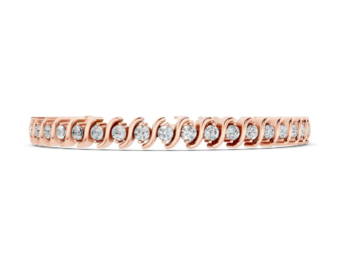 Round Brilliant Diamond Tennis Bracelet with Channel Set S-Shaped Prong Setting Rose gold