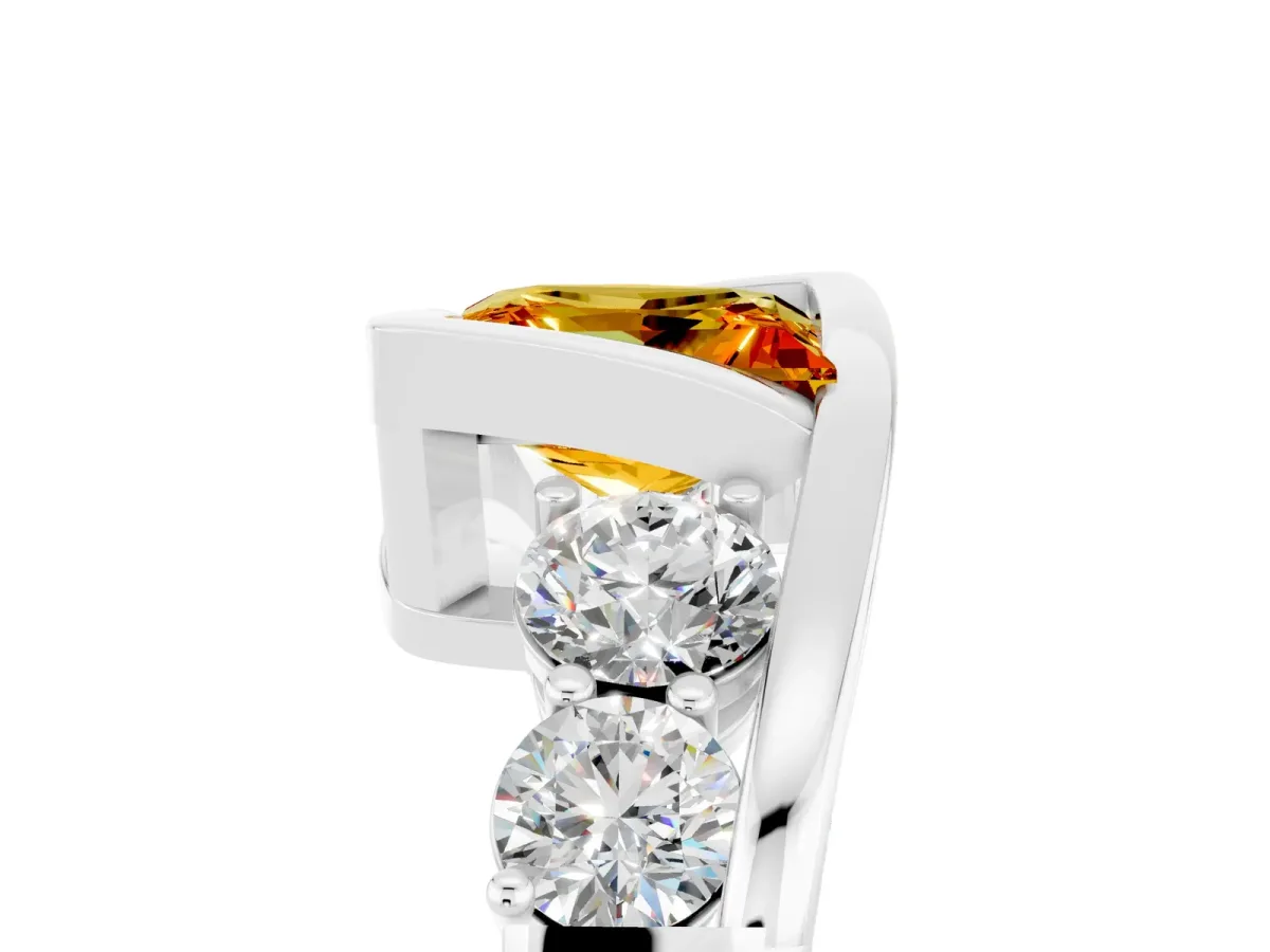 Bezel Set Princess Cut Citrine Bypass Ring with Round Accents Platinum
