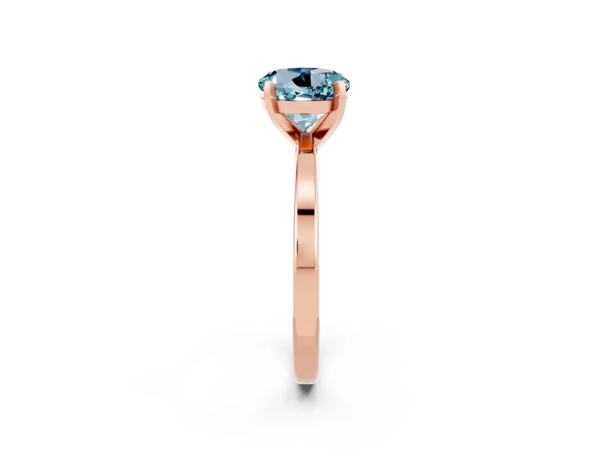 Round Cut Aquamarine Solitaire Engagement Ring with Classic Band and Four-Prong Setting Rose gold
