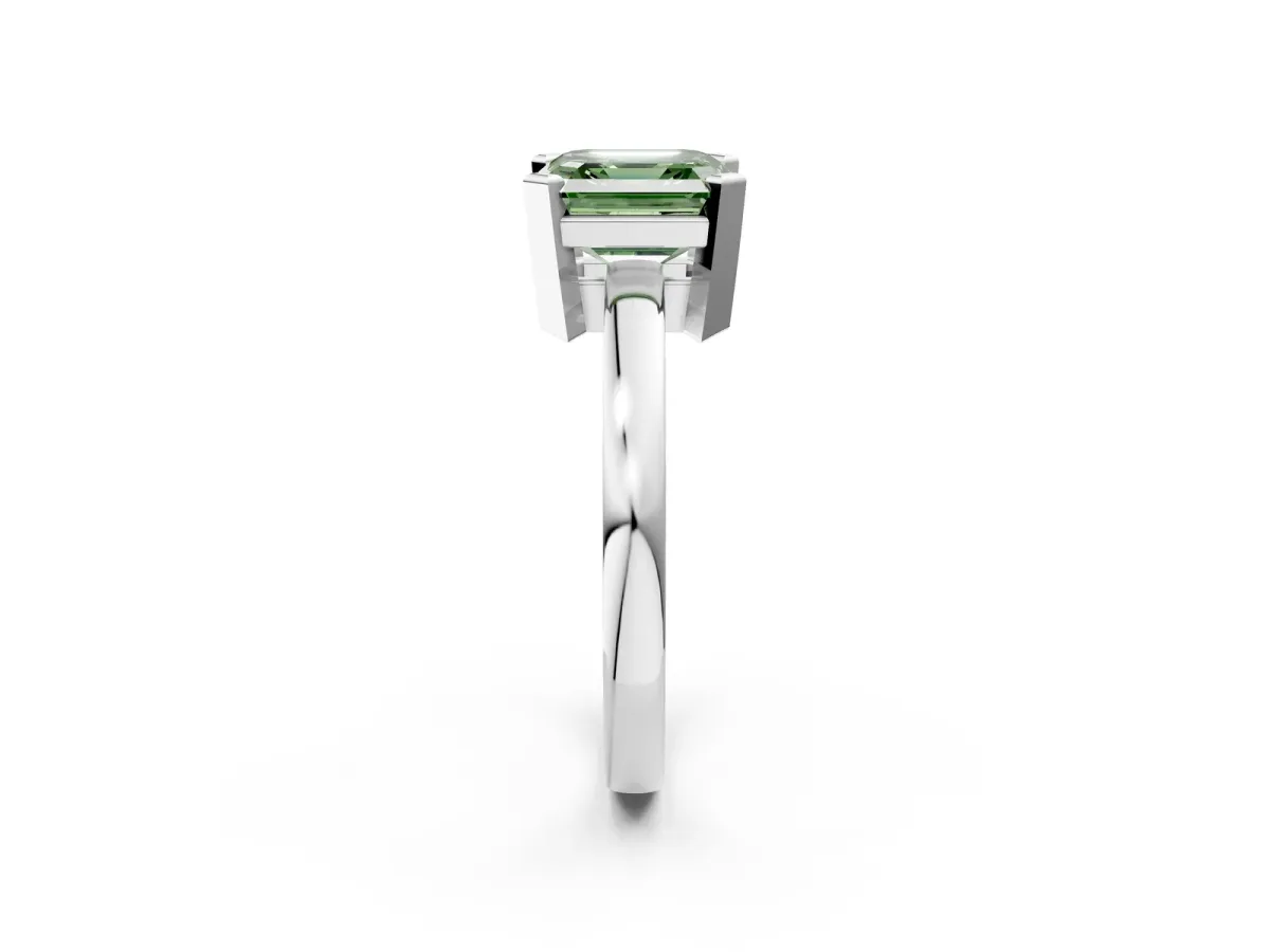 Fancy Green Asscher Cut Cut Solitaire Ring with Four-Prong Setting and Classic Band Platinum