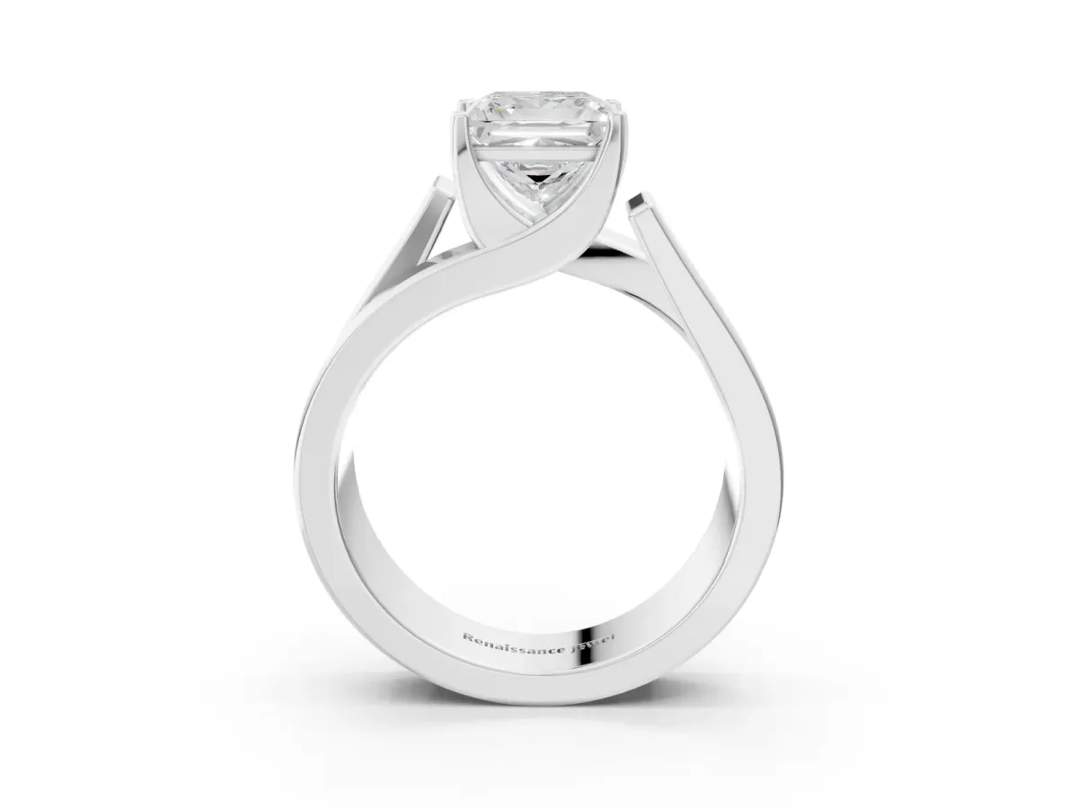 Modern Tension Set Princess Cut Diamond Solitaire Wide Band Ring Platinum