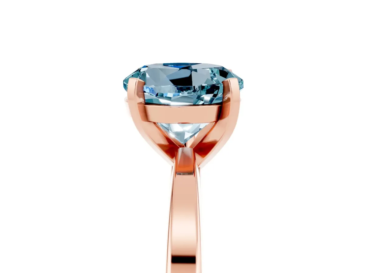 Round Cut Aquamarine Solitaire Engagement Ring with Classic Band and Four-Prong Setting Rose gold