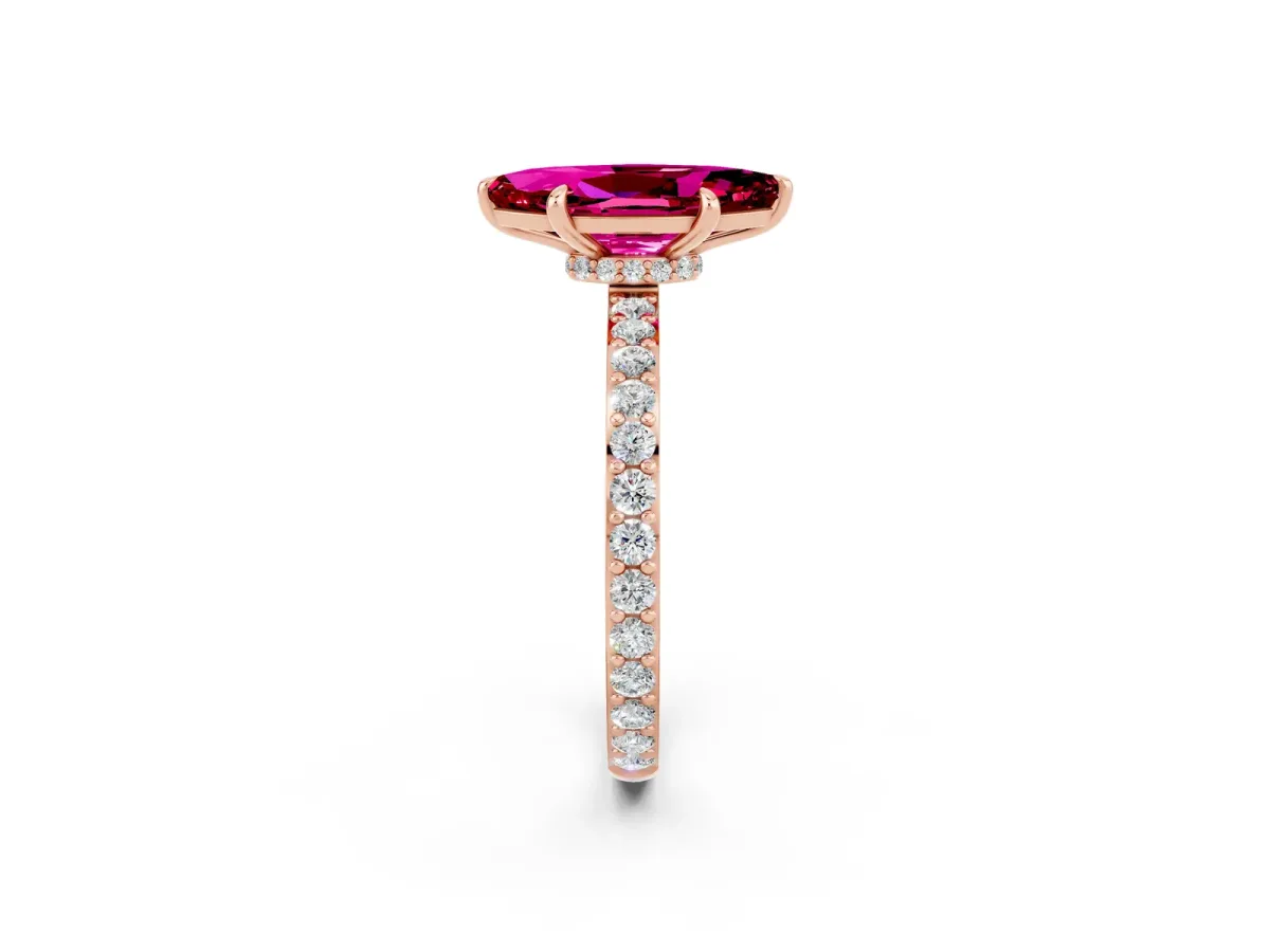 Marquise Cut Garnet Solitaire Engagement Ring with Pavé Band and Four-Prong Setting Rose gold