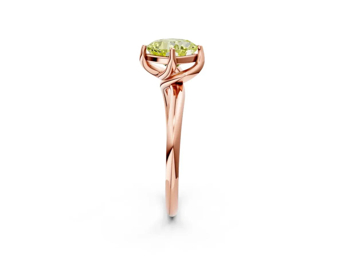 Fancy Yellow Cushion Cut Diamond Solitaire Engagement Ring with Four-Prong Setting and Classic Band Rose gold