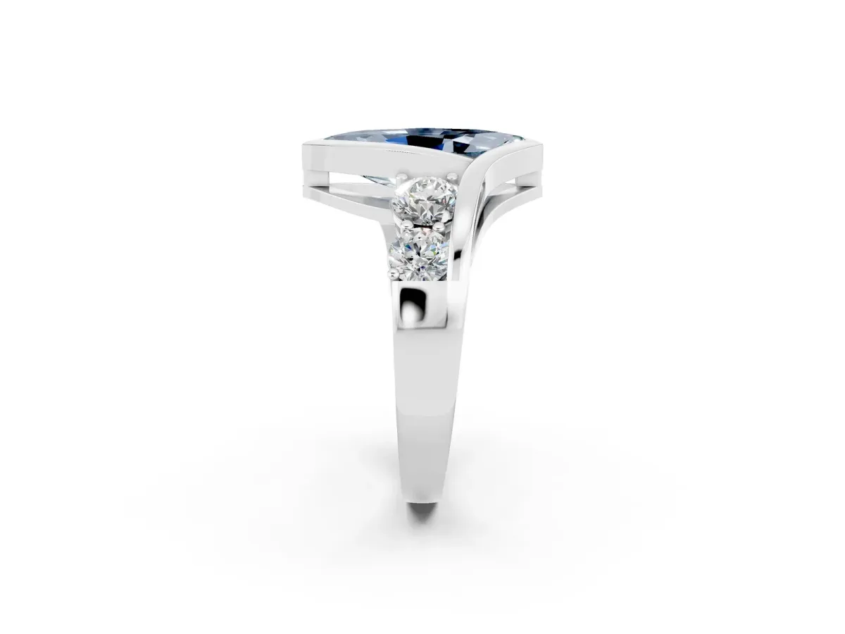 Bezel Set Marquise Cut Aquamarine Bypass Ring with Round Accents Silver