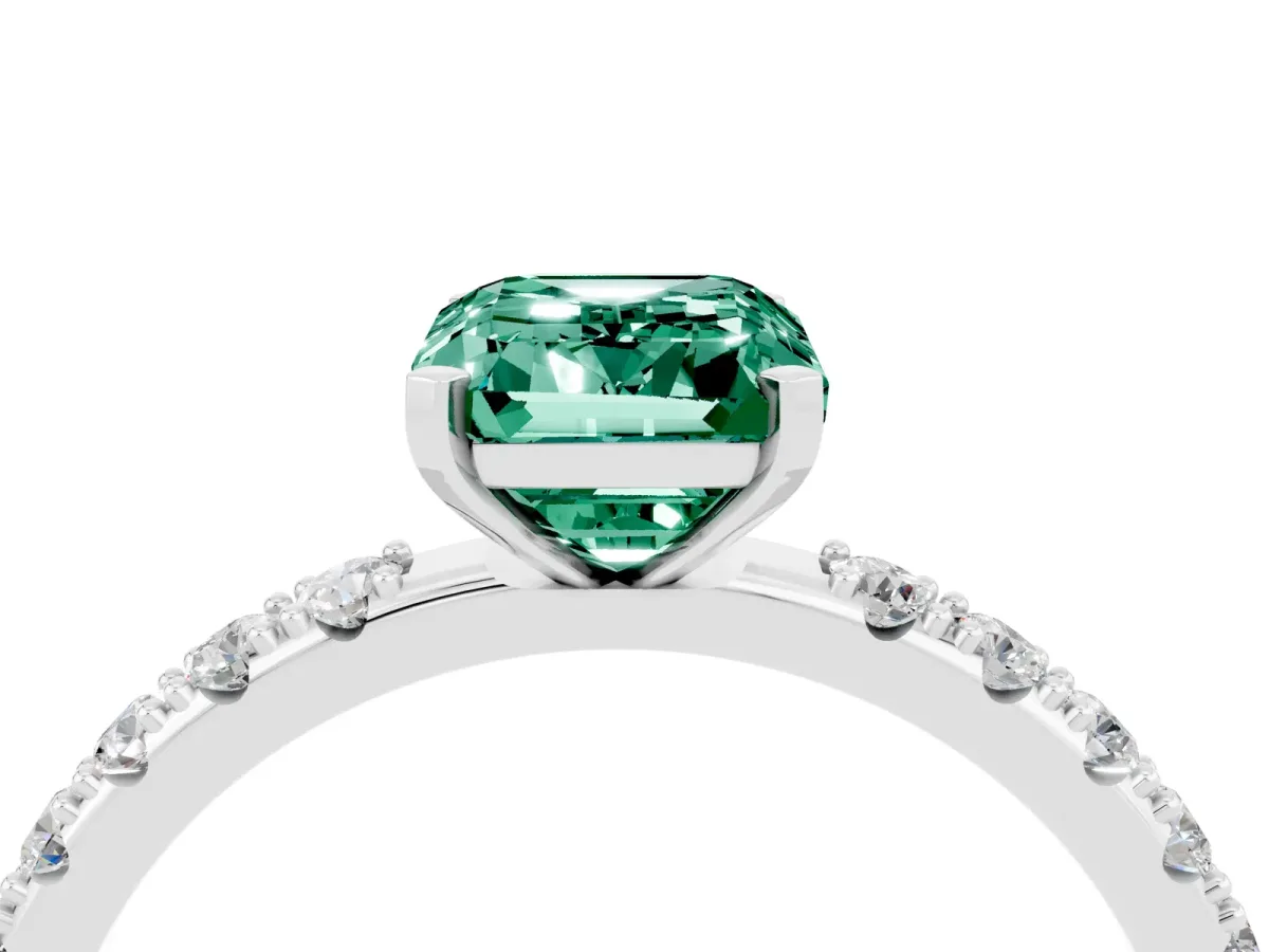 Emerald Cut Green Sapphire Solitaire Pavé Band with Four-Prong Setting Platinum