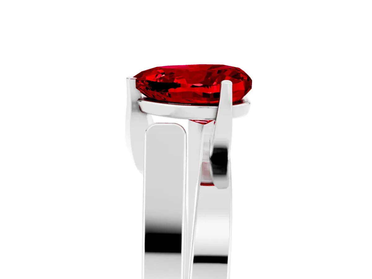 Modern Tension Set Heart Cut Ruby Solitaire Wide Band Ring White gold
