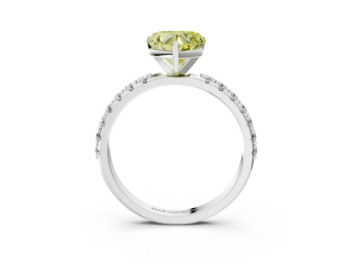 Fancy Yellow Heart Cut Diamond Solitaire Pavé Band with Four-Prong Setting Platinum