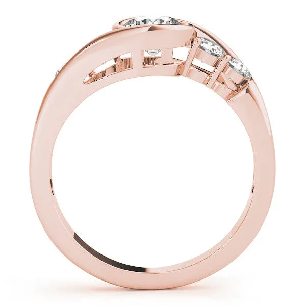 Bezel Set Oval Cut Diamond Bypass Ring with Round Accents Rose gold