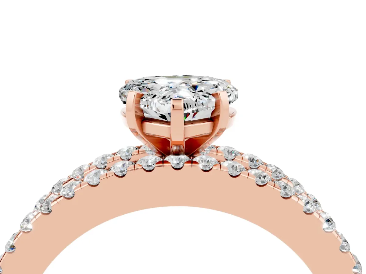 Heart Cut Moissanite Solitaire Ring with Pavé and Channel Set Band Rose gold