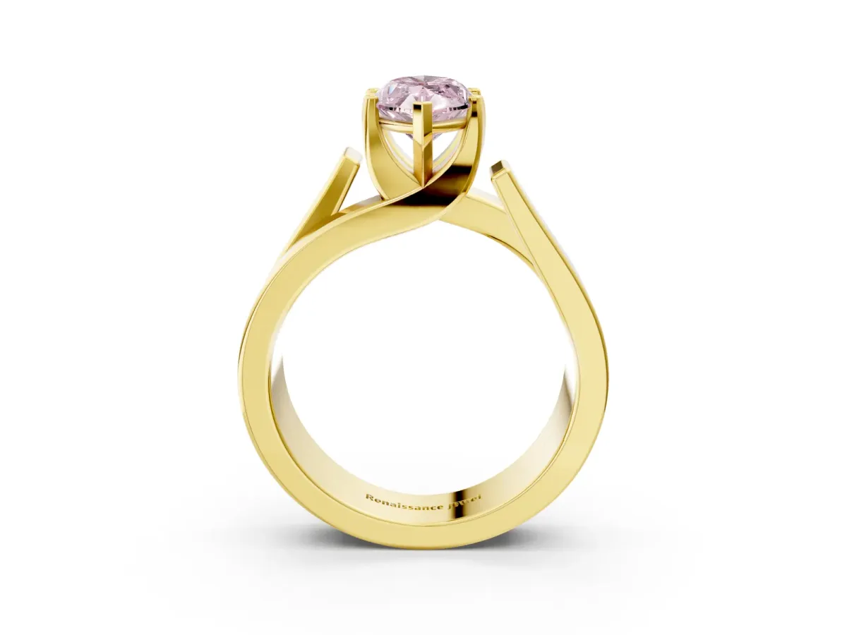 Fancy Pink Modern Tension Set Marquise Cut Diamond Solitaire Wide Band Ring Yellow gold