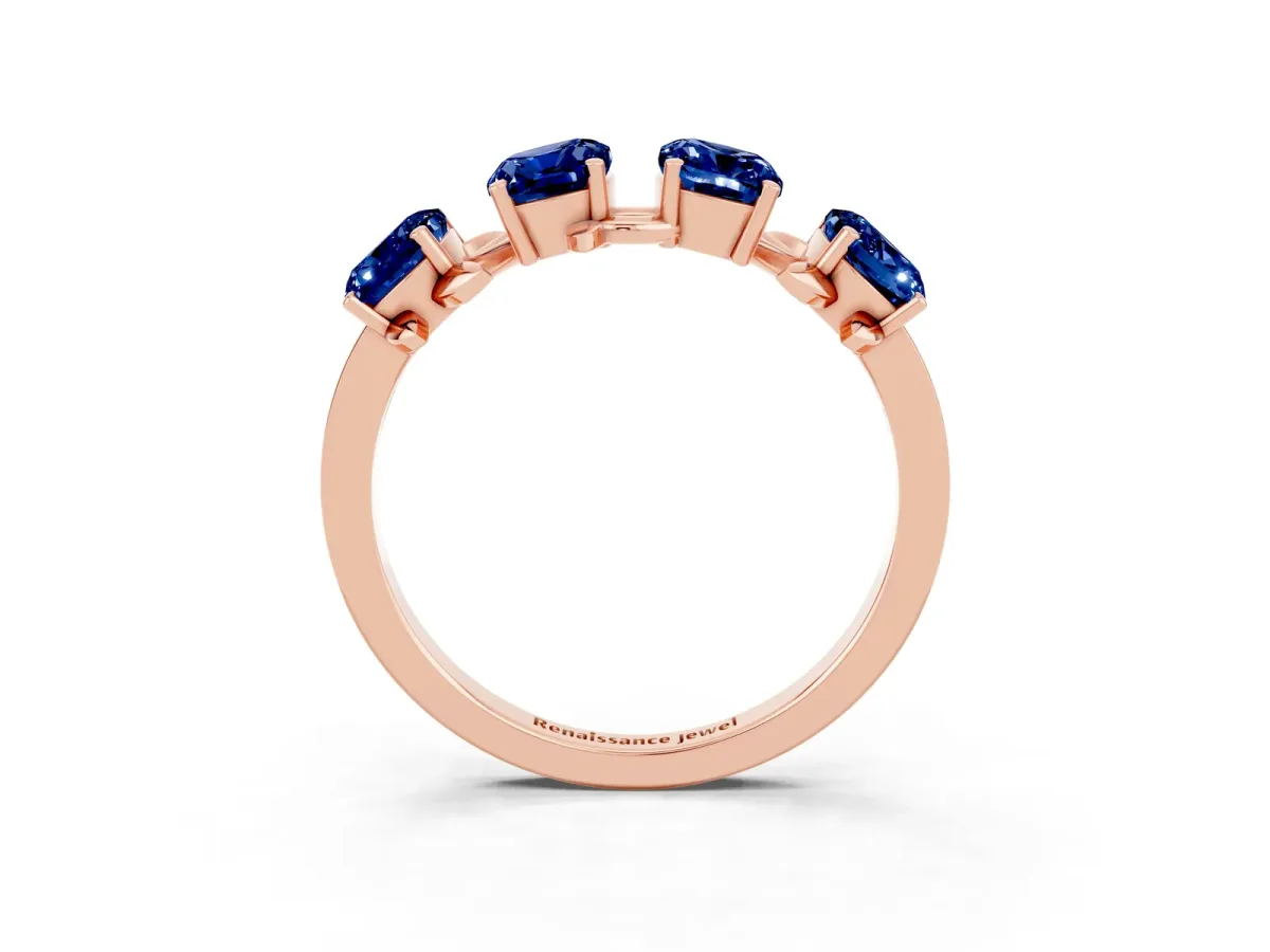 Four-Stone Elongated Cushion Blue Sapphire Band with Nature-Inspired Prong Setting Rose gold