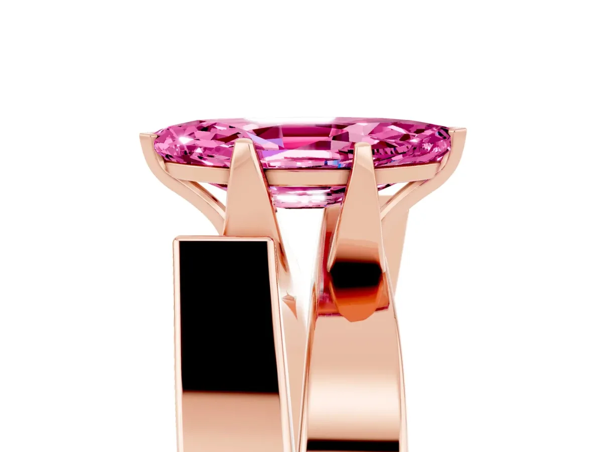 Modern Tension Set Marquise Cut Pink Sapphire Solitaire Wide Band Ring Rose gold