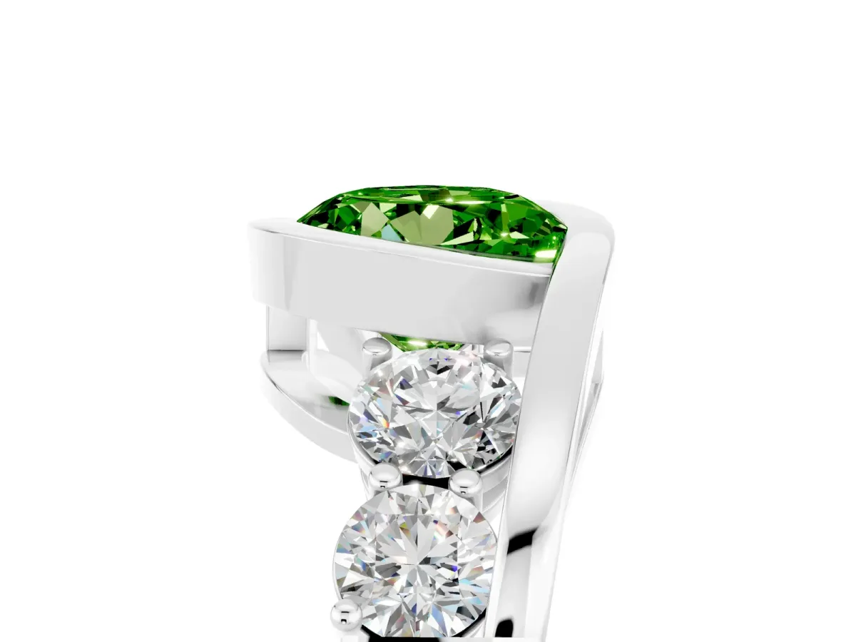 Bezel Set Round Cut Peridot Bypass Ring with Round Accents Platinum