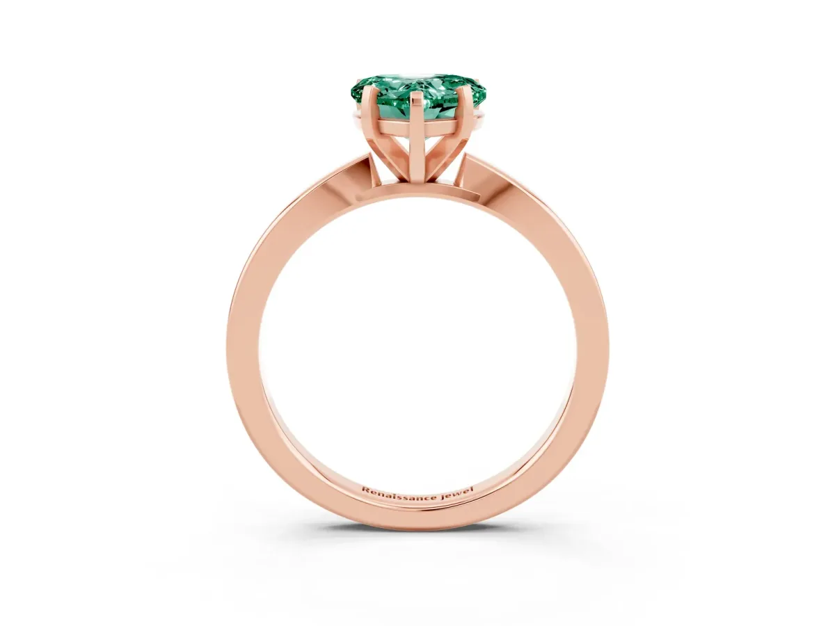 Heart Cut Green Sapphire Solitaire Engagement Ring with Classic Band and Four-Prong Setting Rose gold