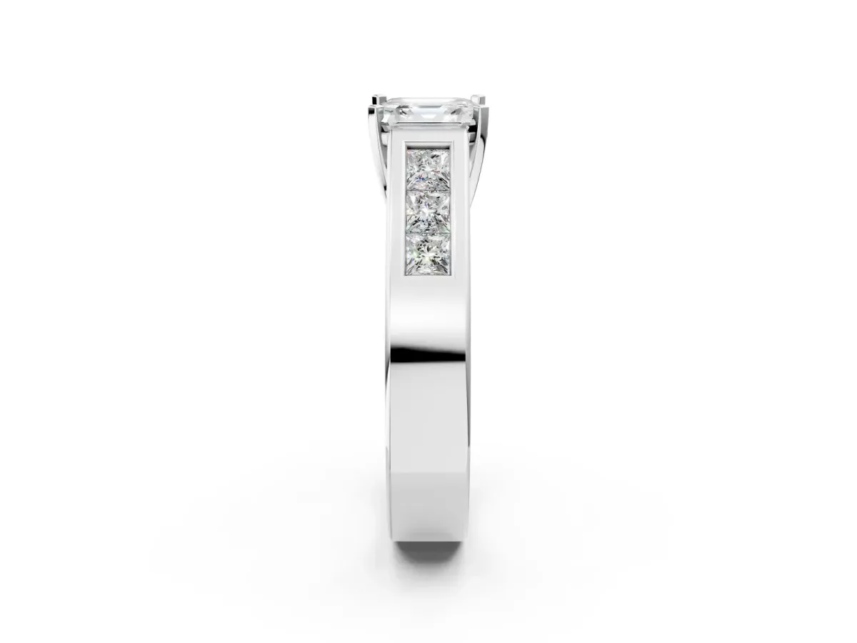 Princess Cut Cut Channel Set Solitaire Ring with Four-Prong Setting White gold