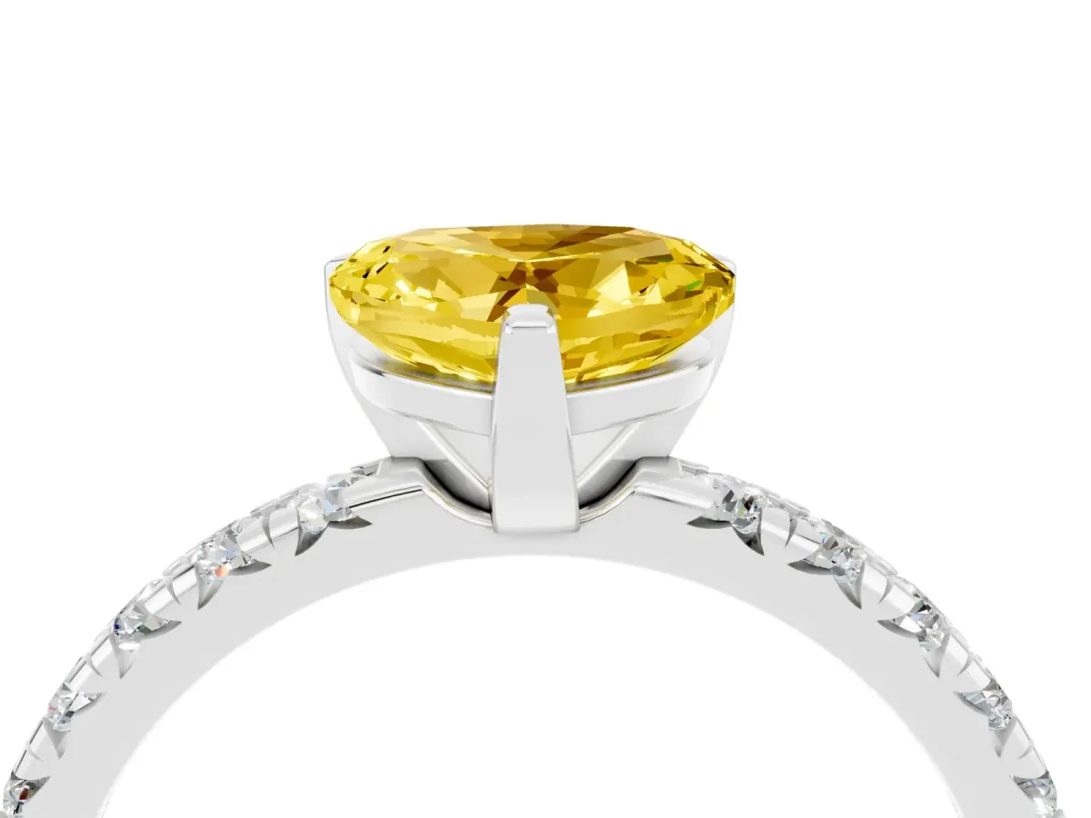 Heart Cut Yellow Sapphire Solitaire Pavé Engagement Ring with Round Band and Prong Setting Platinum