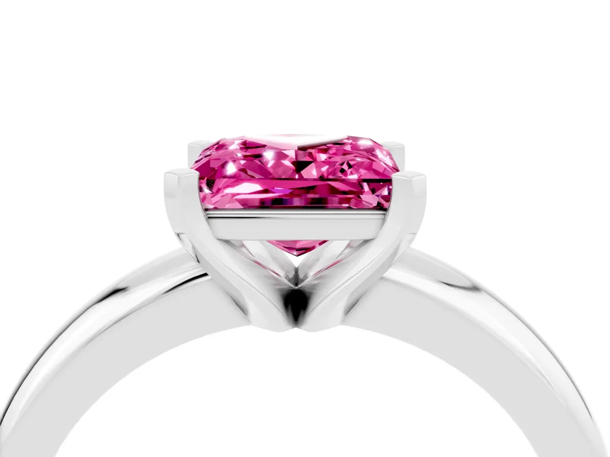 Princess Cut Pink Sapphire Solitaire Engagement Ring with Round Band and Four-Prong Setting White gold