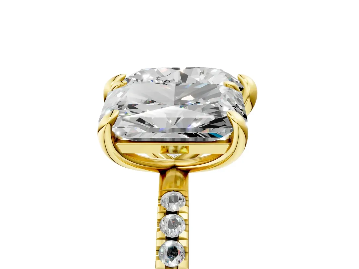 Radiant and Heart Toi Moi Ring with Prong Setting and Pave Band Yellow gold
