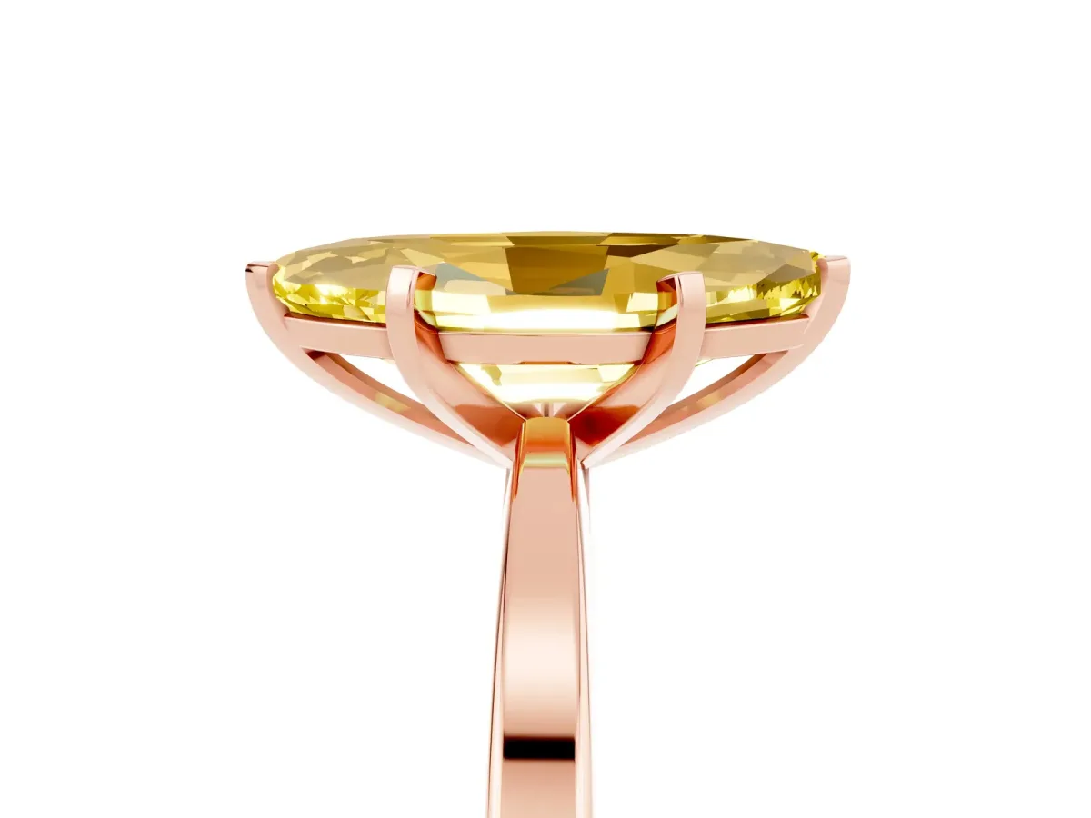 Marquise Cut Yellow Sapphire Solitaire Engagement Ring with Classic Band and Four-Prong Setting Rose gold