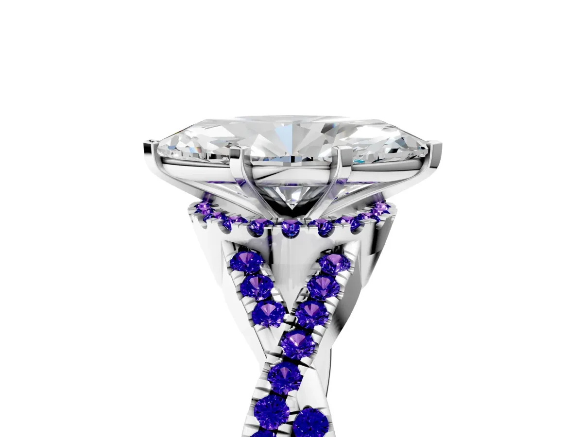 Marquise Cut Diamond Tanzanite Halo Twist Band Solitaire Prong Setting Ring White gold
