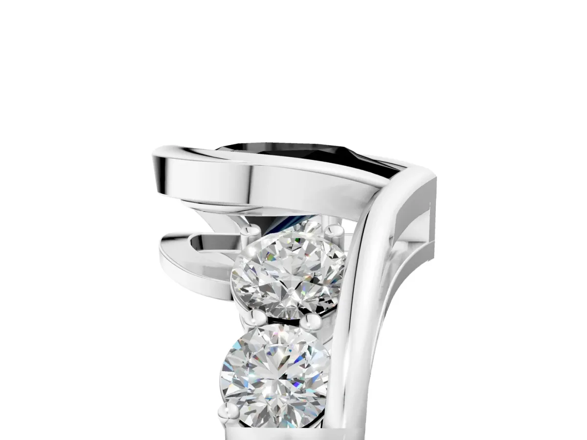 Fancy Black Bezel Set Pear Cut Diamond Bypass Ring with Round Accents Silver