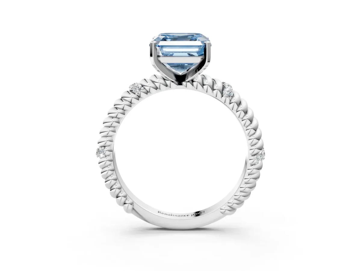 Fancy Blue Asscher Cut Solitaire Twisted Band Prong Set Engagement Ring Platinum