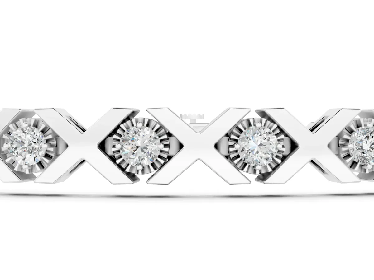Round Diamond XO Tennis Bracelet with Channel Setting and X Prong White gold