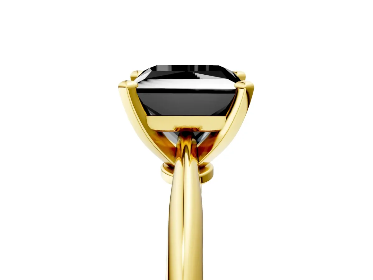 Fancy Black Princess Cut Diamond Solitaire Engagement Ring with Classic Band and Four-Prong Setting Yellow gold