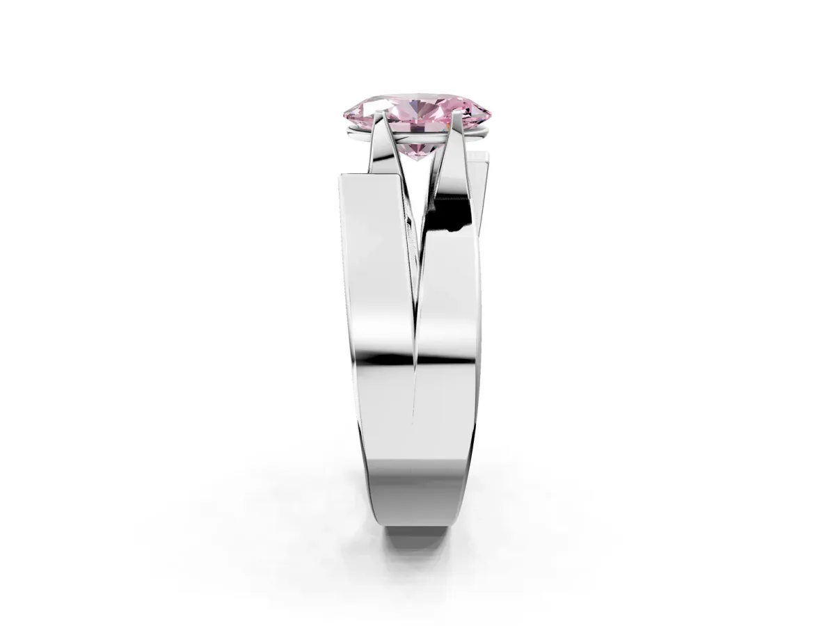 Fancy Pink Modern Tension Set Oval Cut Diamond Solitaire Wide Band Ring Platinum
