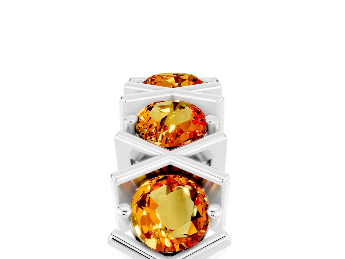 Round Citrine Channel Set Band with X-Prong Detail Platinum