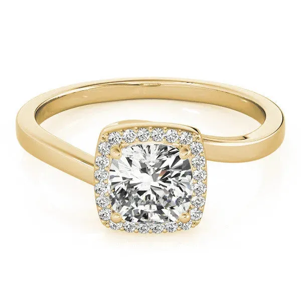 Cushion Cut Halo Solitaire Engagement Ring with Round Diamond and Four-Prong Setting Yellow gold