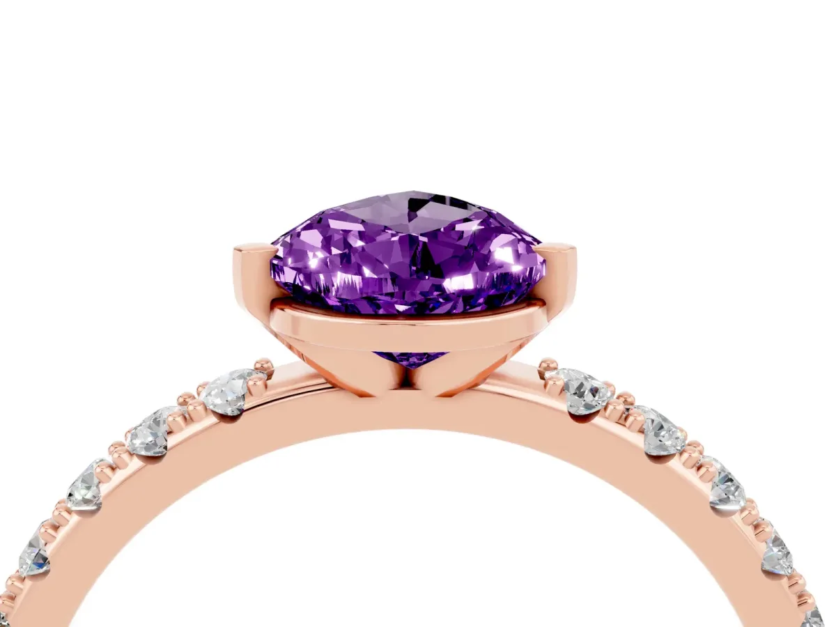Pear Cut Amethyst Solitaire Pavé Band with Four-Prong Setting Rose gold