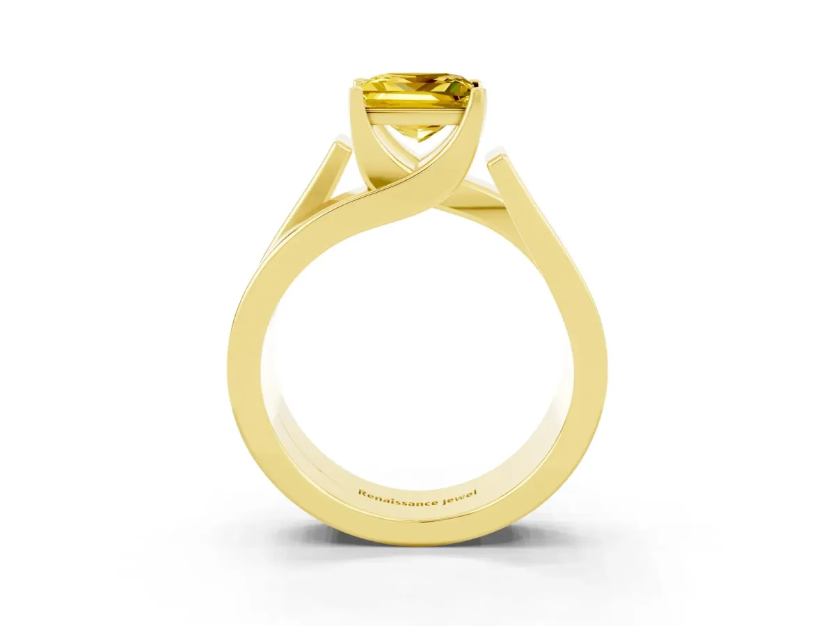 Modern Tension Set Princess Cut Yellow Sapphire Solitaire Wide Band Ring Yellow gold