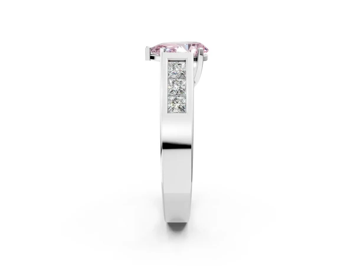 Fancy Pink Pear Cut Cut Channel Set Solitaire Ring with Four-Prong Setting Platinum