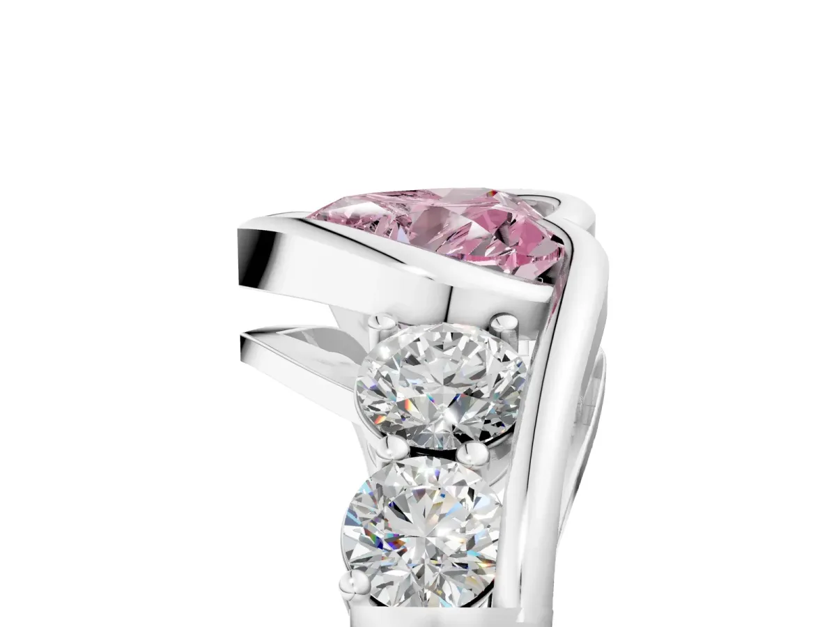 Fancy Pink Bezel Set Heart Cut Diamond Bypass Ring with Round Accents Silver