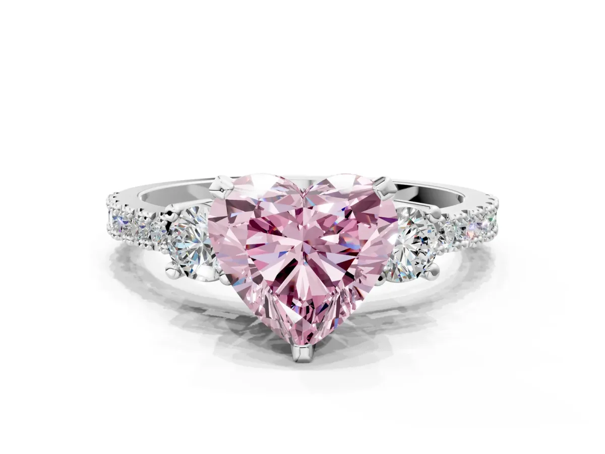 Fancy Pink Heart Cut Cut Three-Stone Diamond Pavé Band with Prong Setting Platinum