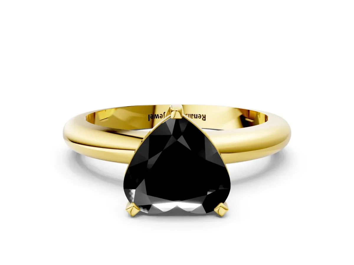 Fancy Black Heart Cut Diamond Solitaire Engagement Ring with Round Band and Four-Prong Setting Yellow gold