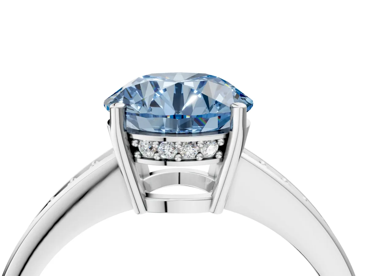 Fancy Blue Asscher Cut Solitaire Pavé Band Prong Setting Ring Platinum