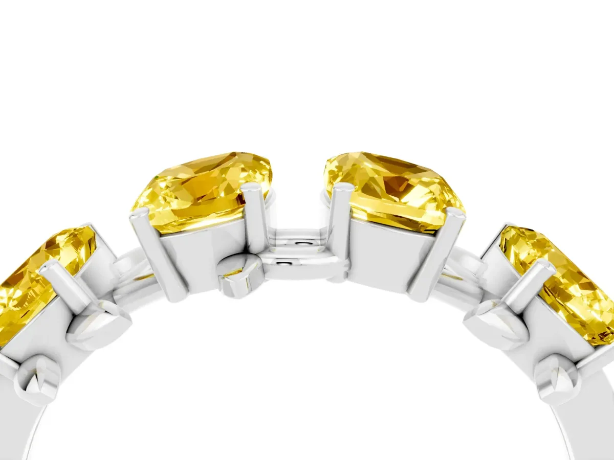 Four-Stone Elongated Cushion Yellow Sapphire Band with Nature-Inspired Prong Setting White gold