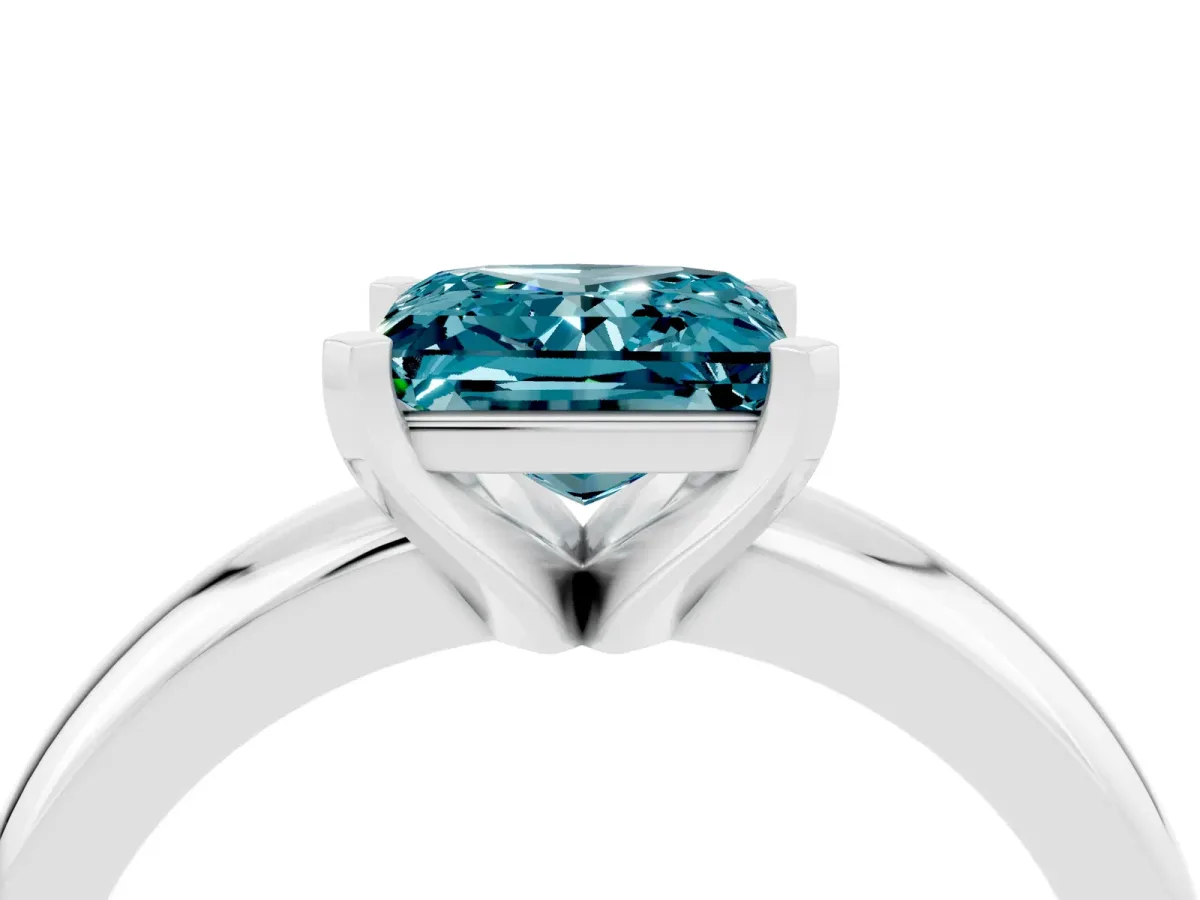 Princess Cut Blue Topaz Solitaire Engagement Ring with Round Band and Four-Prong Setting White gold