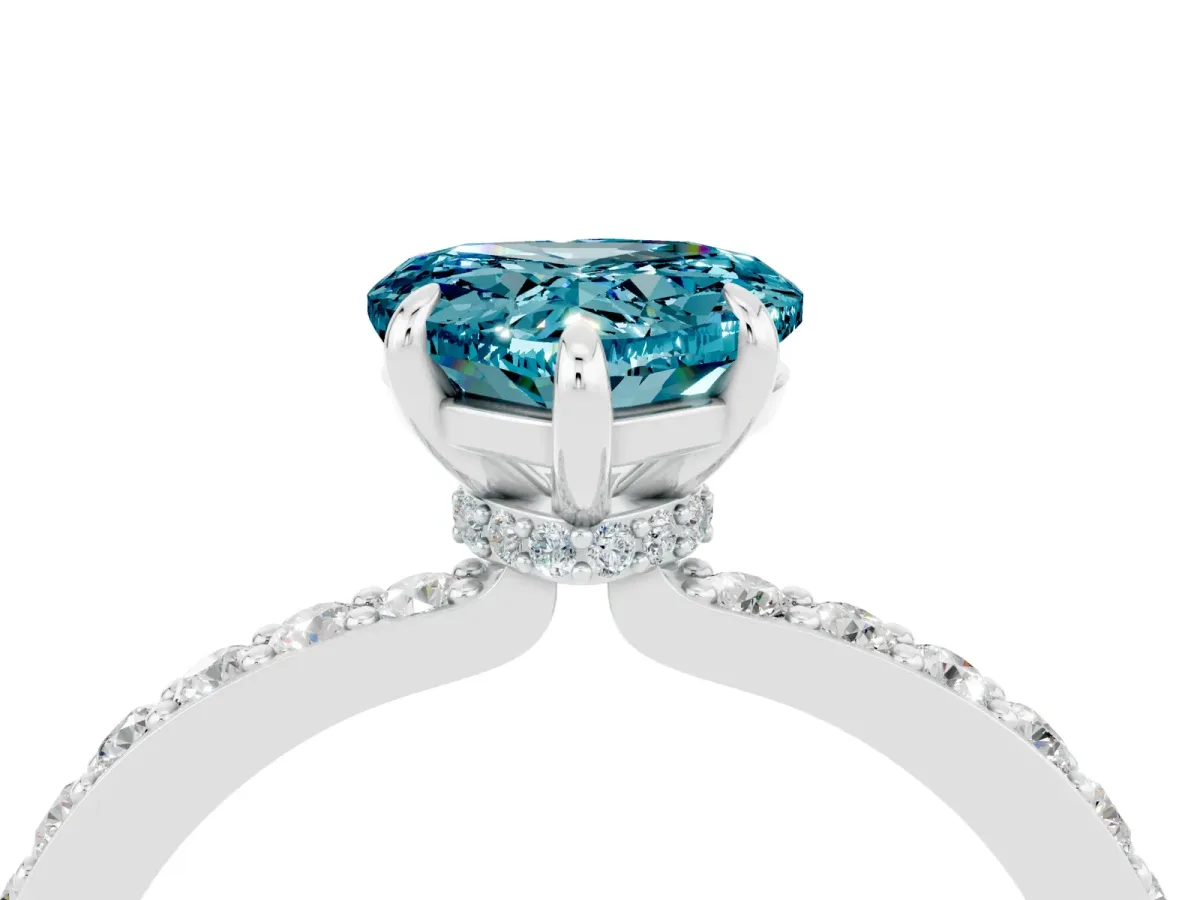 Heart Cut Blue Topaz Solitaire Engagement Ring with Pavé Band and Four-Prong Setting White gold
