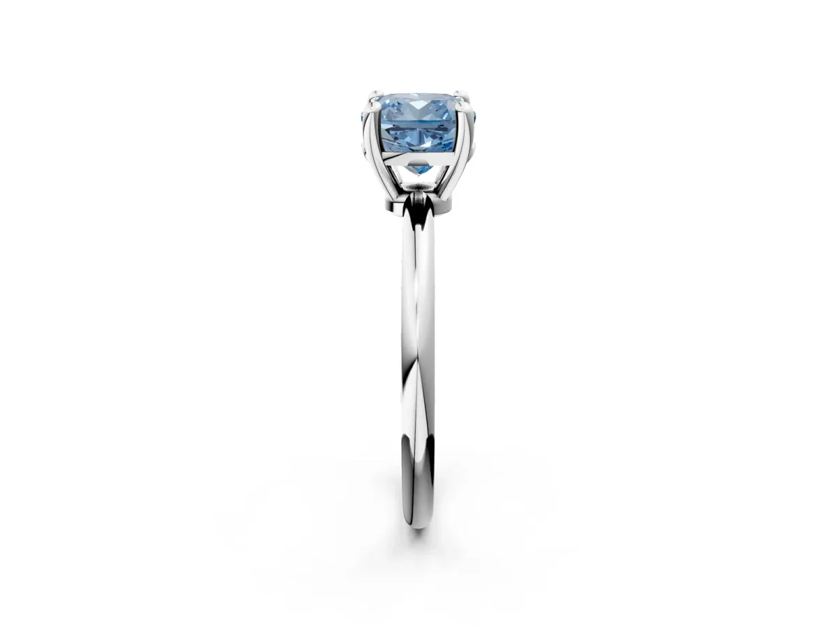 Fancy Blue Cushion Cut Solitaire Diamond Ring with 4-Prong Setting on a Classic Band Silver