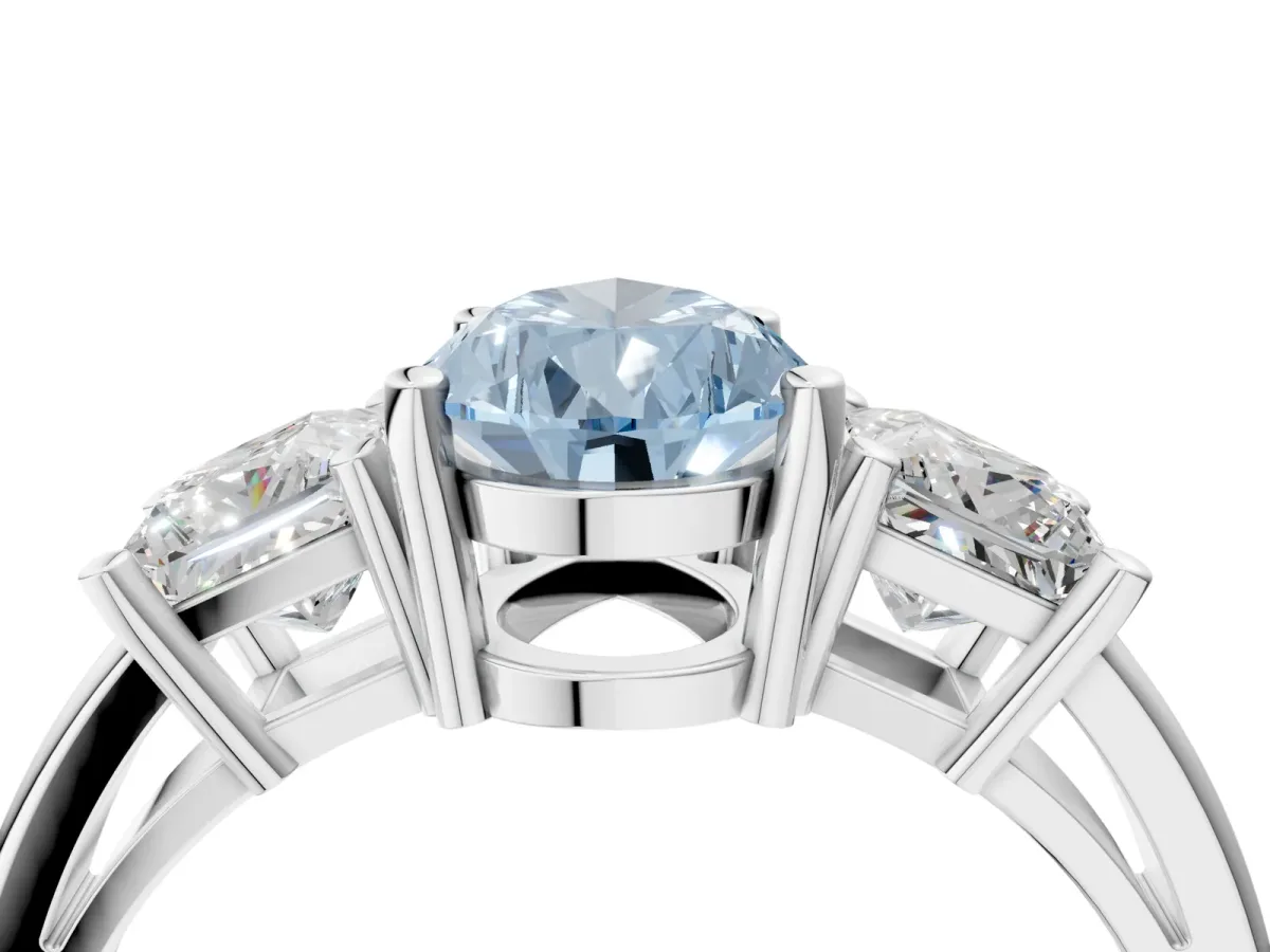 Fancy Blue Three-Stone Pear Cut Cut Solitaire Ring with Prong Setting White gold