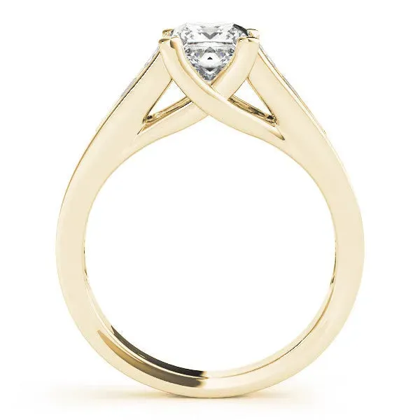 Emerald Cut Cut Channel Set Solitaire Ring with Four-Prong Setting Yellow gold
